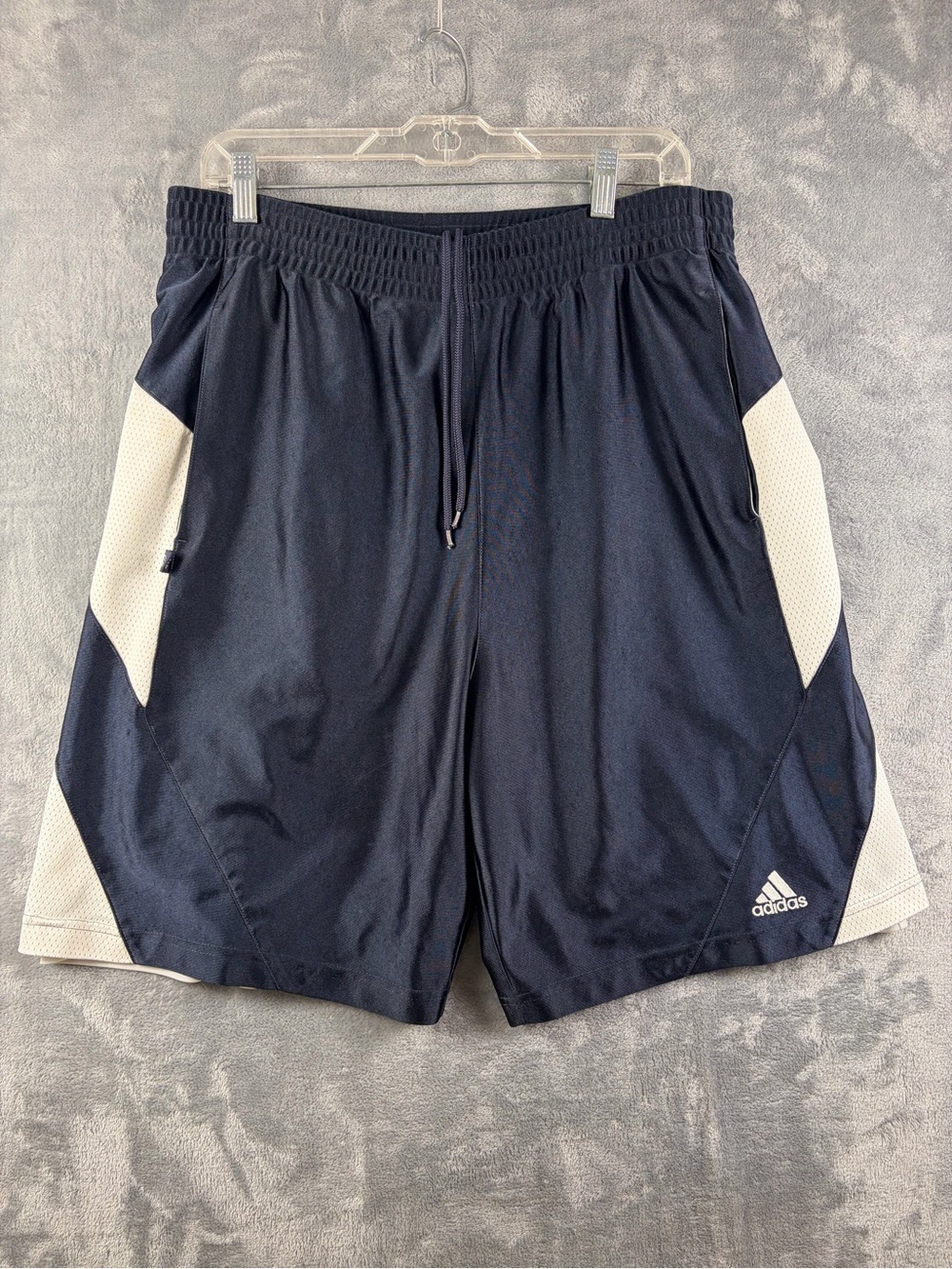 Vintage Adidas Men's Baggy Navy and White Athletic Shorts Sz L